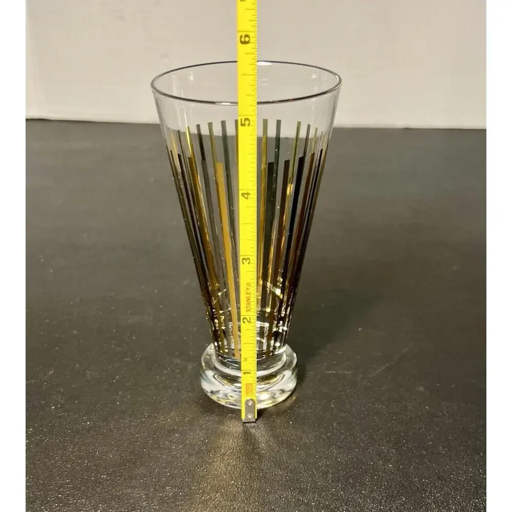 NIB Crate & Barrel 2000s Set Of 4 Gold Stripe Cocktail Glasses 6 Oz, 2.75x2.25”